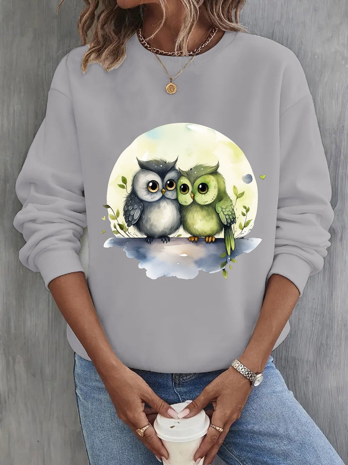 Damen Rundhals Vogel Lässig Frühling/Herbst Langarm Sweatshirt