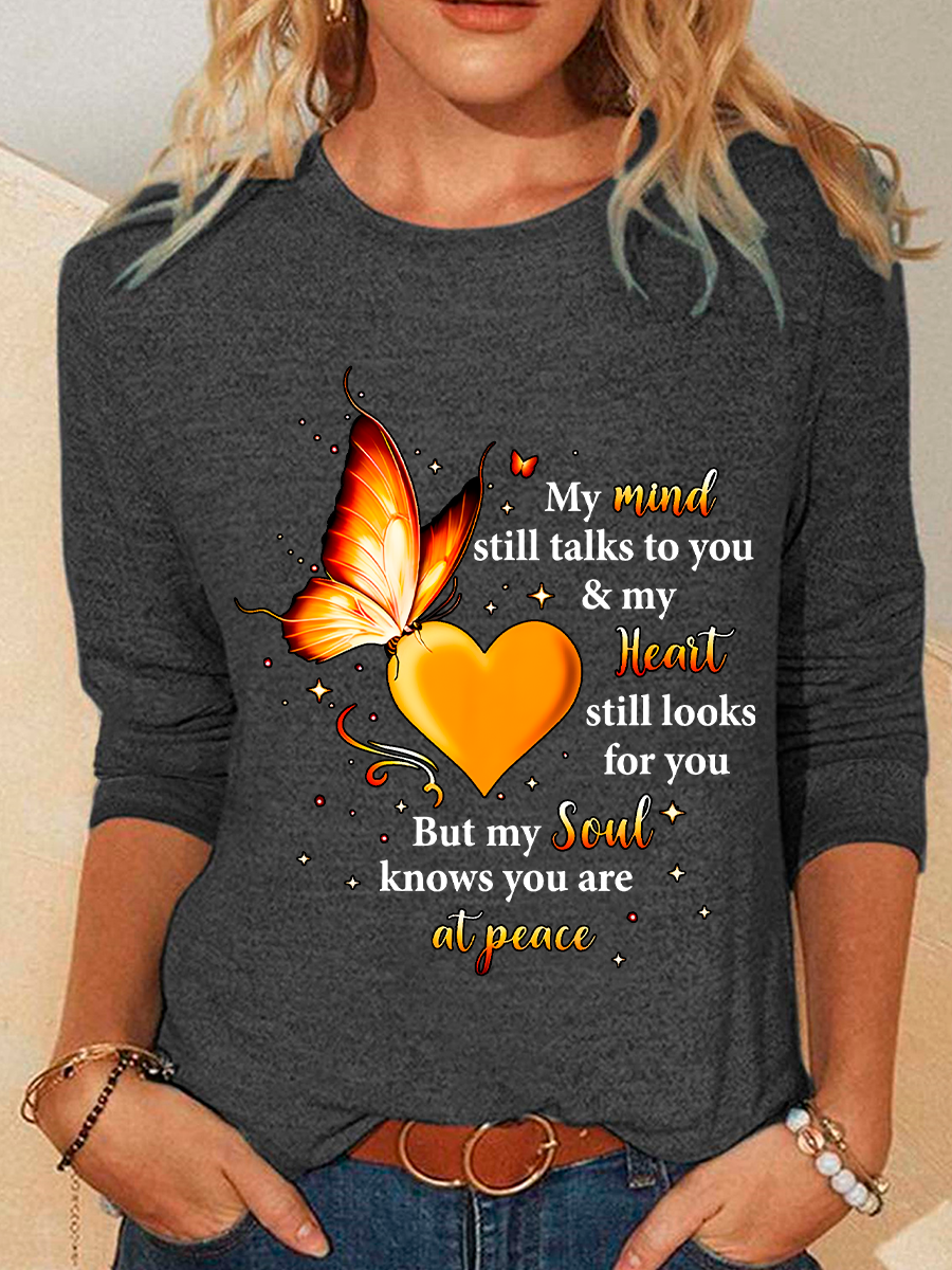 Damen Langarm Bluse Frühling/Herbst Textbriefe Baumwollmischung Rundhals Täglich Ausgehen Lässig Oberteile