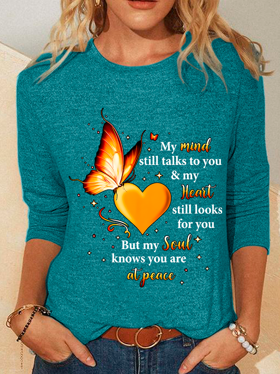 Damen Langarm Bluse Frühling/Herbst Textbriefe Baumwollmischung Rundhals Täglich Ausgehen Lässig Oberteile