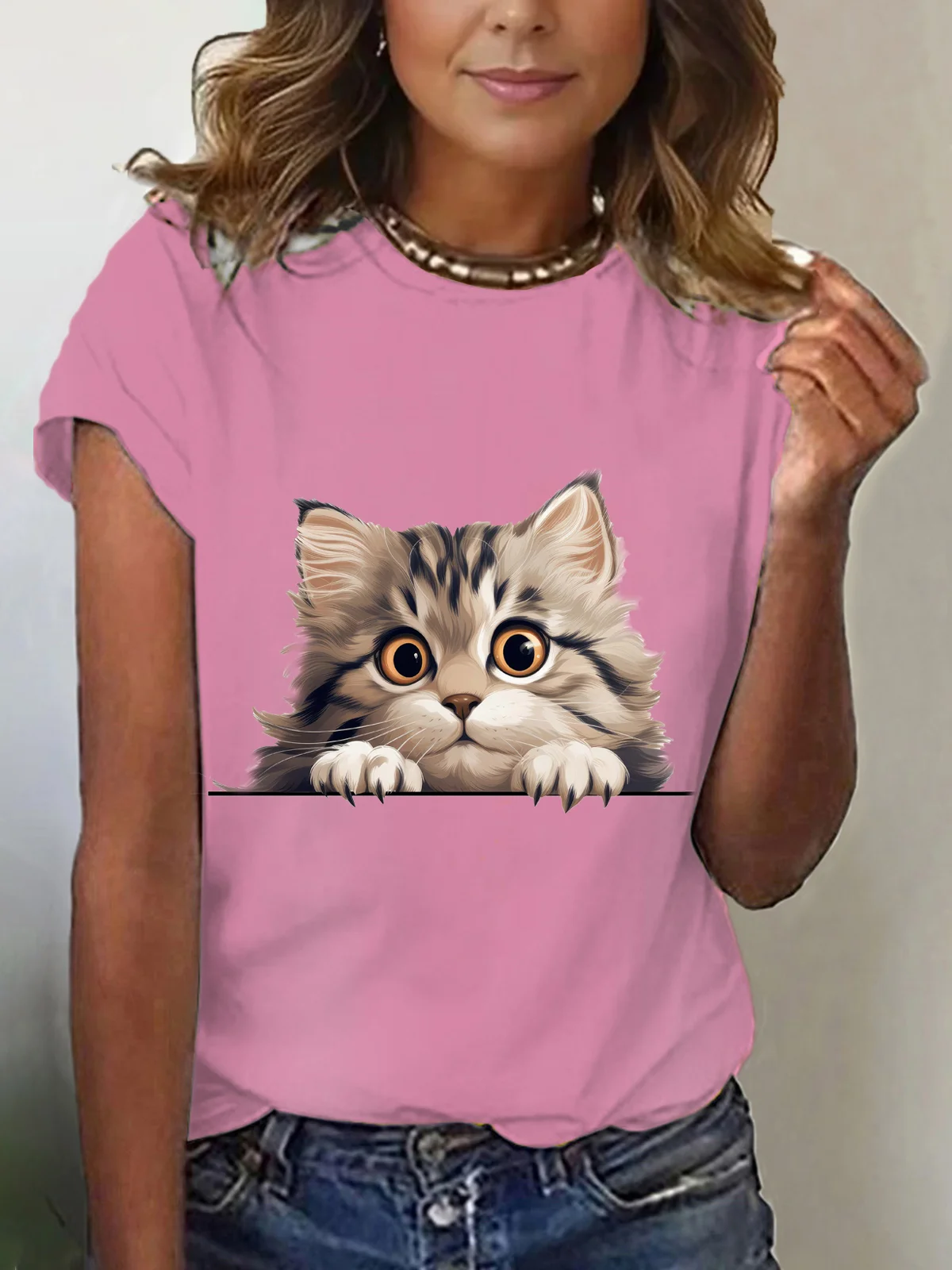 Damen Kurzarm T-Shirts T-Shirt Sommer Katze Baumwollmischung Rundhals Täglich Ausgehen Lässig Oberteile