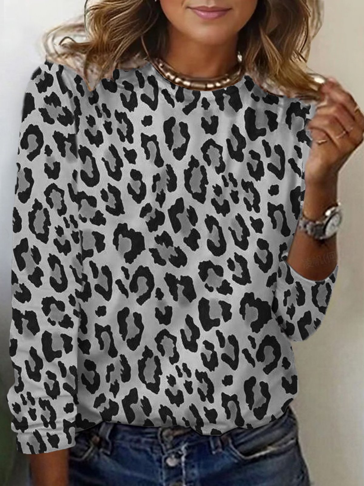 Damen Langarm T-Shirts T-Shirt Frühling/Herbst Leopard Jersey Rundhals Täglich Ausgehen Lässig Oberteile