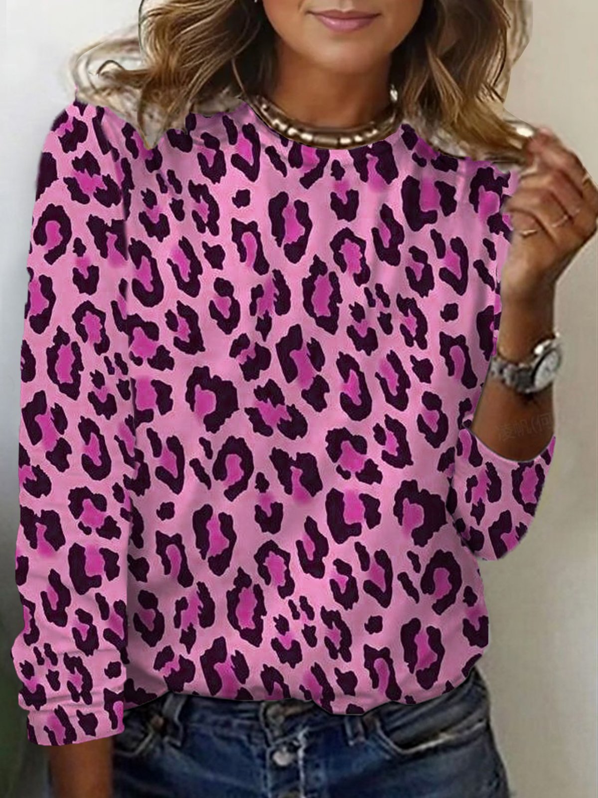 Damen Langarm T-Shirts T-Shirt Frühling/Herbst Leopard Jersey Rundhals Täglich Ausgehen Lässig Oberteile