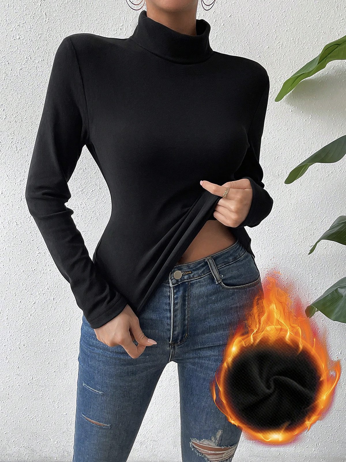 Damen Langarm T-Shirts T-Shirt Frühling/Herbst Unifarben Gestrickt Mock Neck Täglich Ausgehen Lässig Oberteile