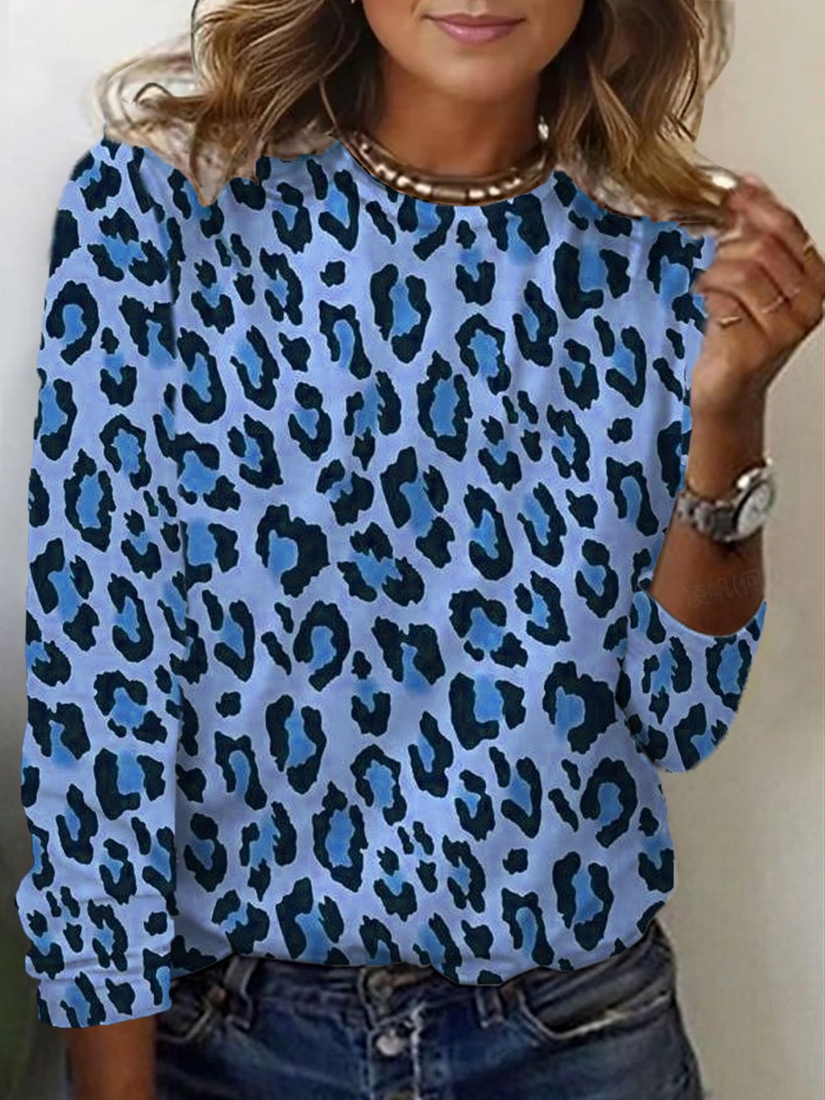 Damen Langarm T-Shirts T-Shirt Frühling/Herbst Leopard Jersey Rundhals Täglich Ausgehen Lässig Oberteile