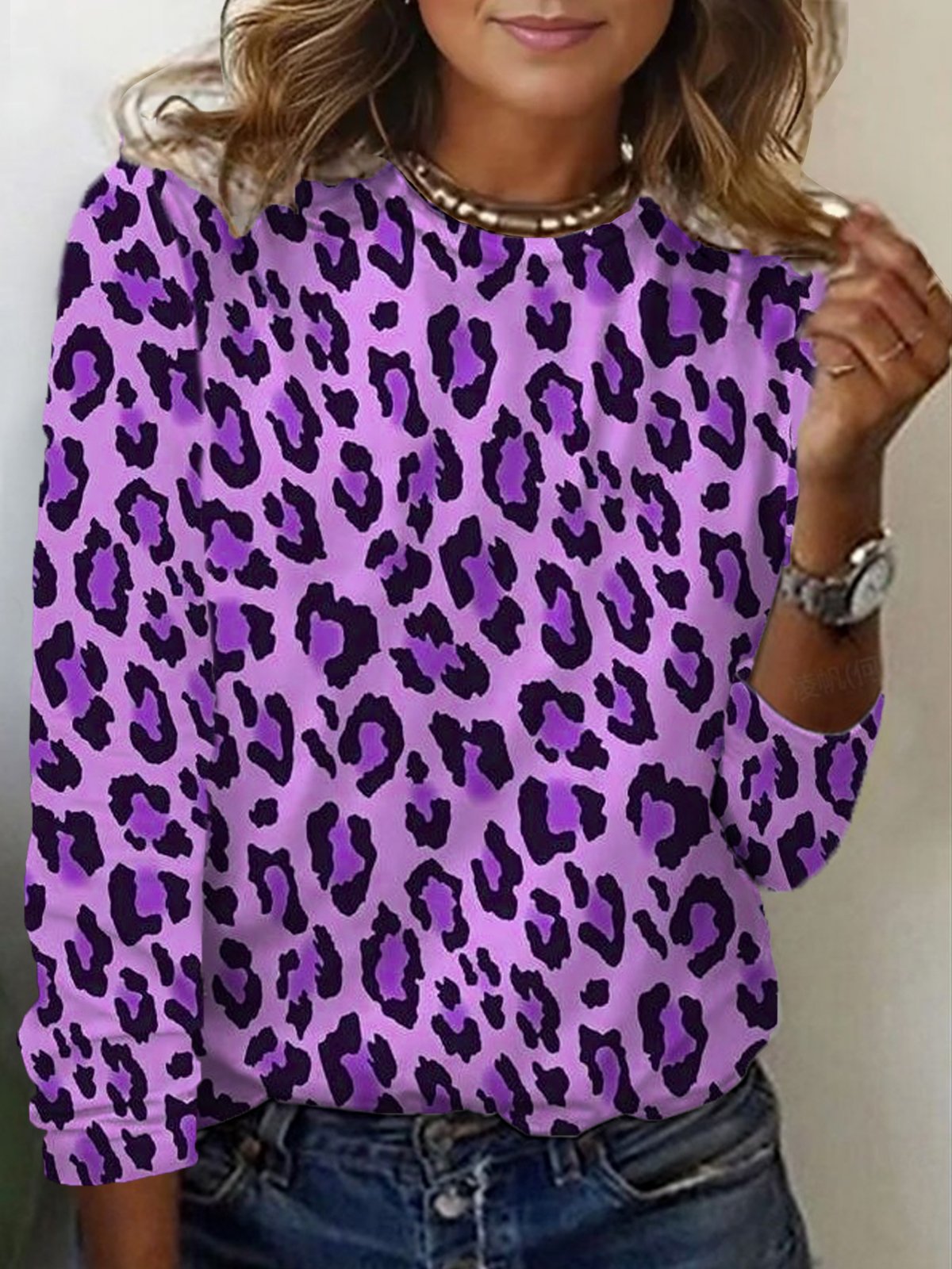 Damen Langarm T-Shirts T-Shirt Frühling/Herbst Leopard Jersey Rundhals Täglich Ausgehen Lässig Oberteile