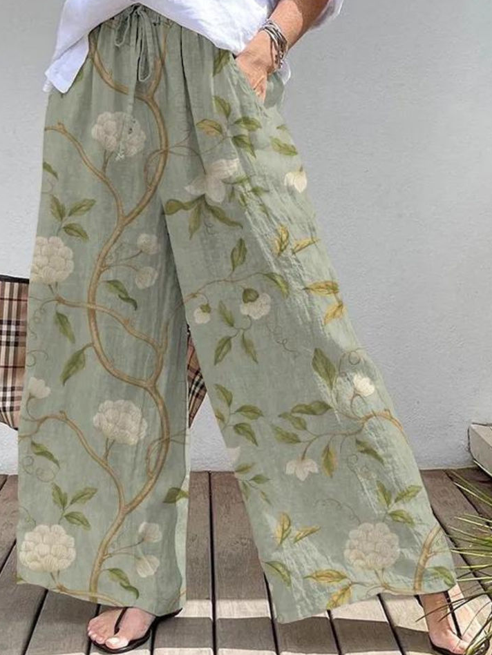 Damen Hose Hose mit Weitem Bein Täglich Ausgehen Retro Blätter Frühling/Herbst Hose