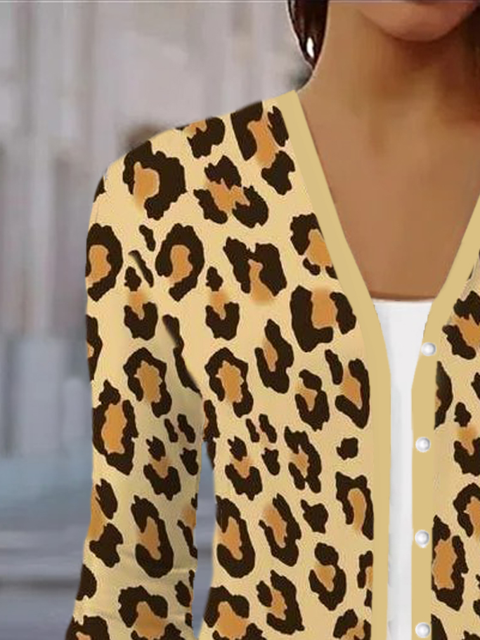 Damen Frühling/Herbst Oberbekleidung Lässig Leopard Jersey Schal Jacke