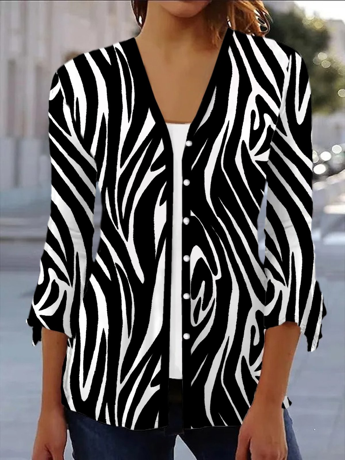 Damen Frühling/Herbst Oberbekleidung Lässig Zebra Jersey Schal Jacke