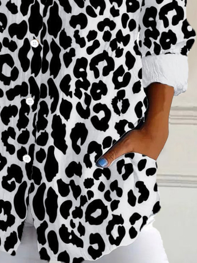 Damen Langarm Bluse Frühling/Herbst Leopard Hemdkragen Täglich Ausgehen Lässig Oberteile