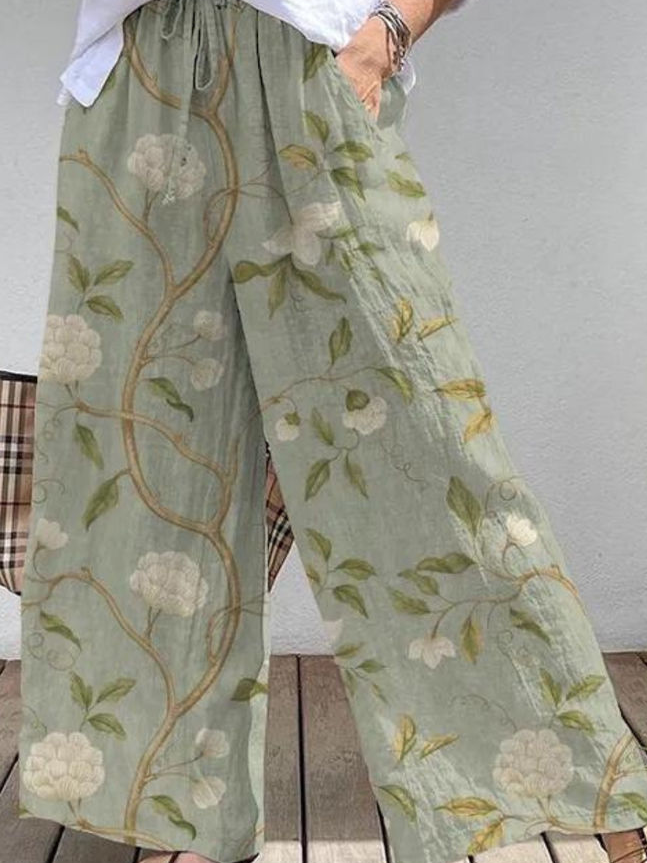 Damen Hose Hose mit Weitem Bein Täglich Ausgehen Retro Blätter Frühling/Herbst Hose