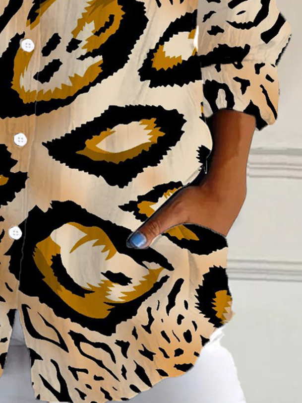 Damen Langarm Bluse Frühling/Herbst Leopard Hemdkragen Täglich Ausgehen Lässig Oberteile