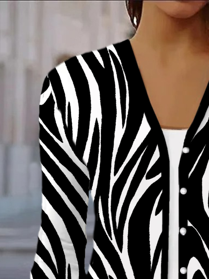 Damen Frühling/Herbst Oberbekleidung Lässig Zebra Jersey Schal Jacke