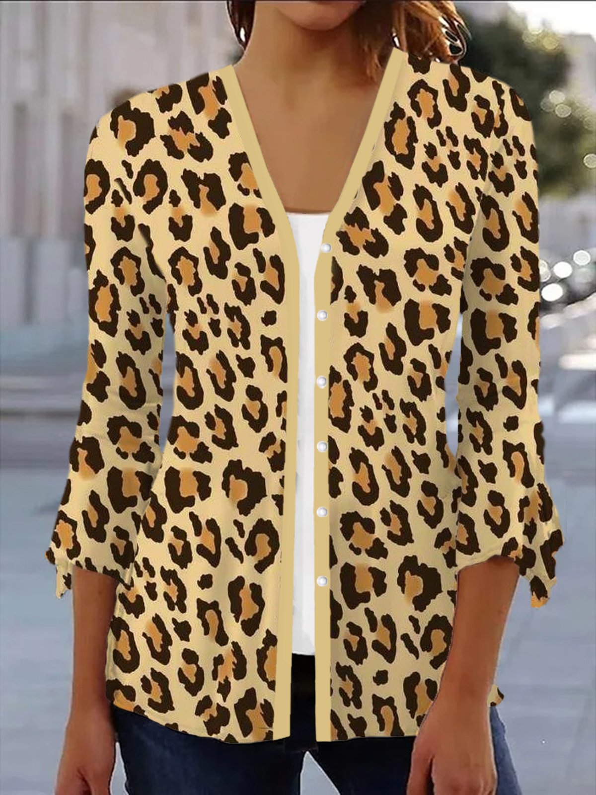 Damen Frühling/Herbst Oberbekleidung Lässig Leopard Jersey Schal Jacke