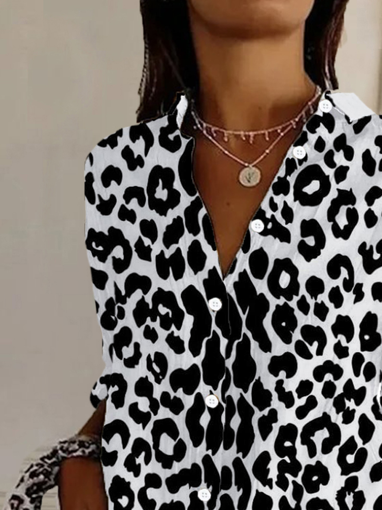 Damen Langarm Bluse Frühling/Herbst Leopard Hemdkragen Täglich Ausgehen Lässig Oberteile