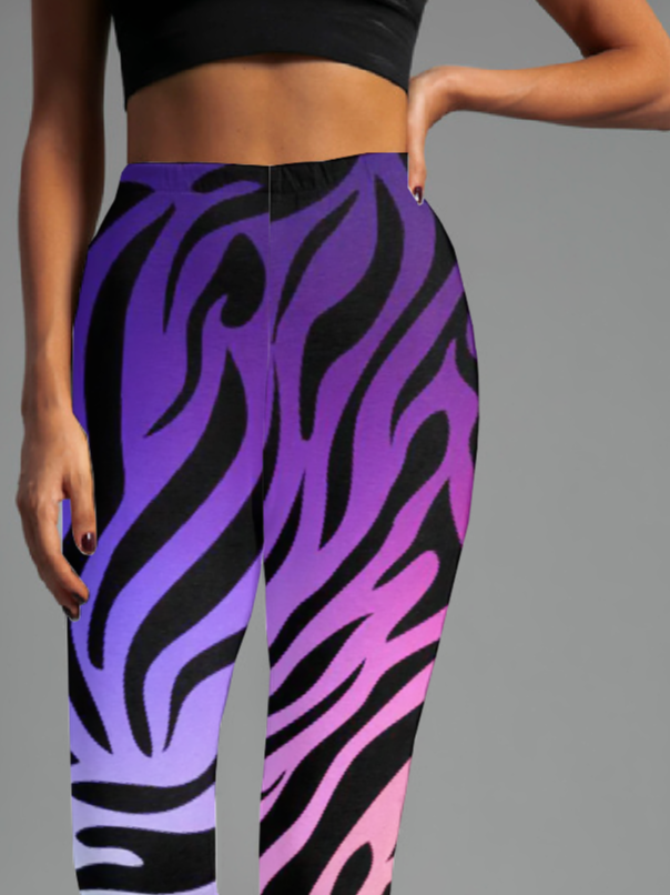 Damen Lässig Zebra Jersey Alle Jahreszeiten Lang Leggings