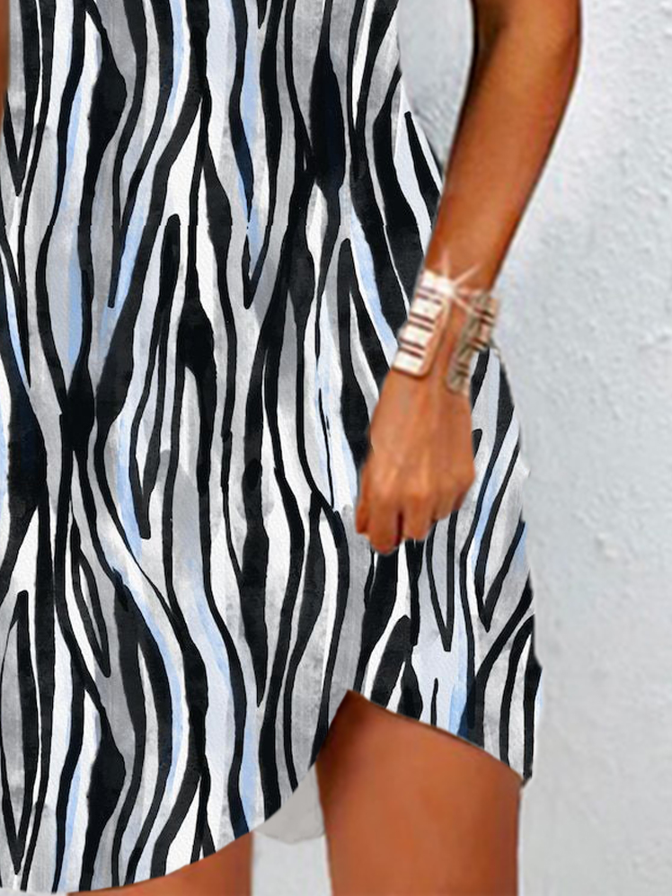 Damen Kurzarm Sommer Zebra Jersey Kleid Rundhals Täglich Ausgehen Lässig Mini H-Linie Tunika