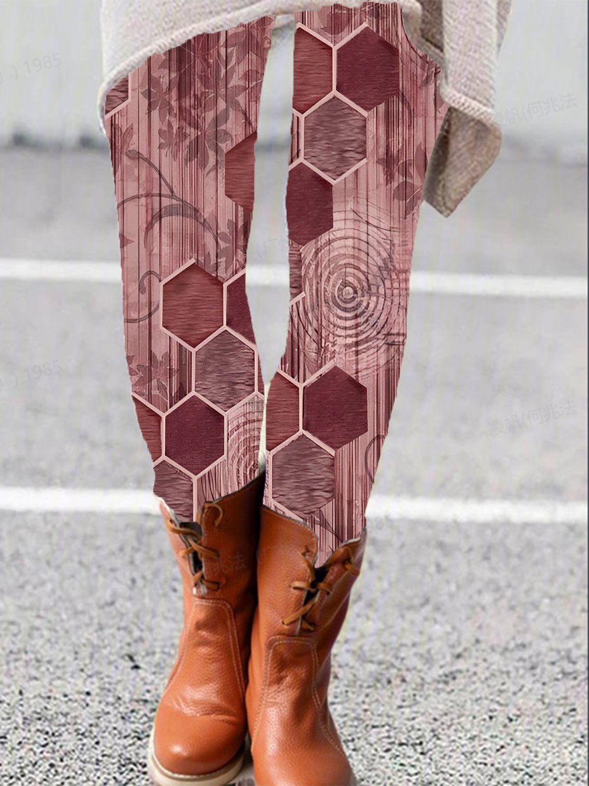 Damen Lässig Geometrisch Jersey Alle Jahreszeiten Lang Leggings