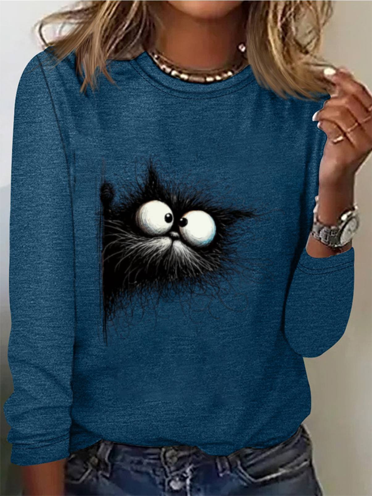 Damen Langarm T-Shirts T-Shirt Frühling/Herbst Katze Jersey Rundhals Täglich Ausgehen Lässig Oberteile