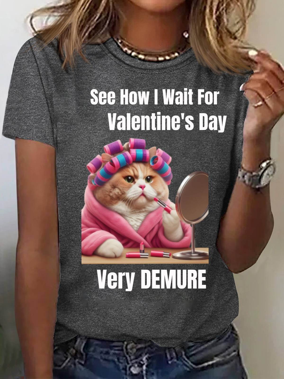 Damen Kurzarm T-Shirts T-Shirt Sommer Katze Jersey Rundhals Urlaub Ausgehen Lässig Oberteile