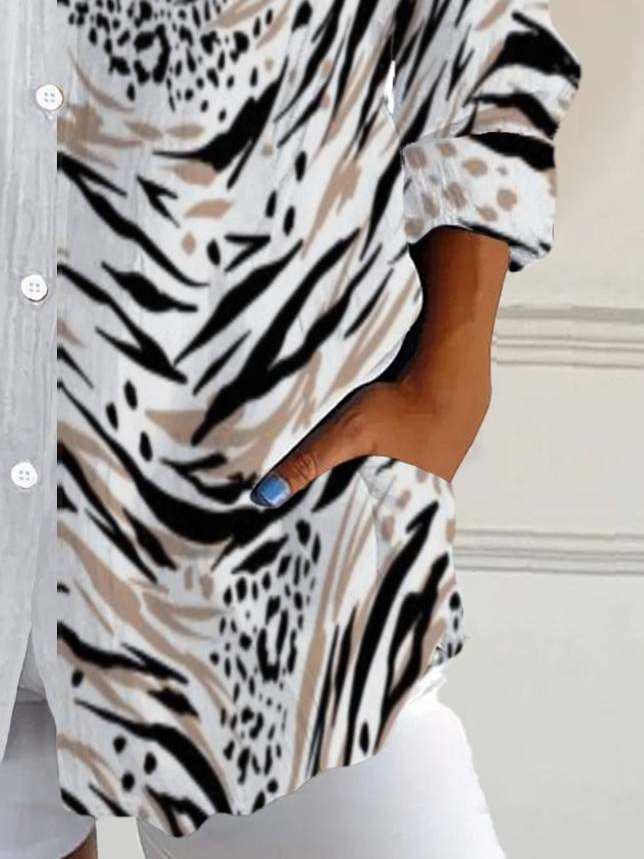 Damen Langarm Bluse Frühling/Herbst Leopard Hemdkragen Urlaub Ausgehen Lässig Oberteile