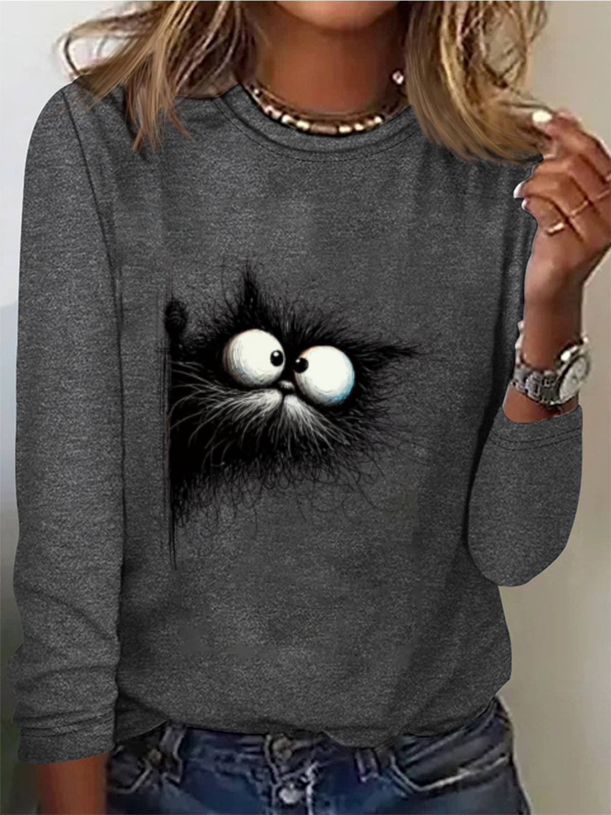 Damen Langarm T-Shirts T-Shirt Frühling/Herbst Katze Jersey Rundhals Täglich Ausgehen Lässig Oberteile