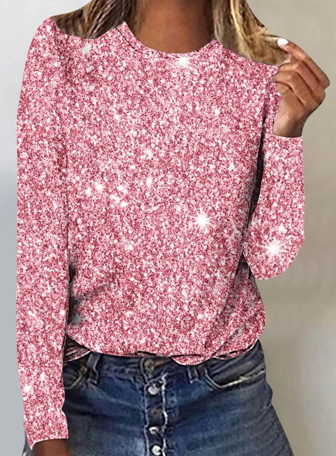 Damen Langarm T-Shirts T-Shirt Frühling/Herbst Unifarben Jersey Rundhals Urlaub Ausgehen Retro Oberteile