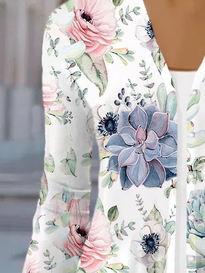Damen Frühling/Herbst Oberbekleidung Lässig Geblümt Jersey Schal Jacke