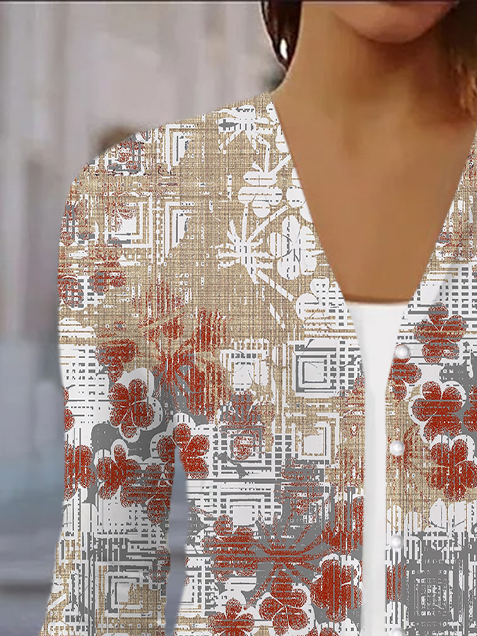 Damen Frühling/Herbst Oberbekleidung Lässig Geblümt Jersey Schal Jacke