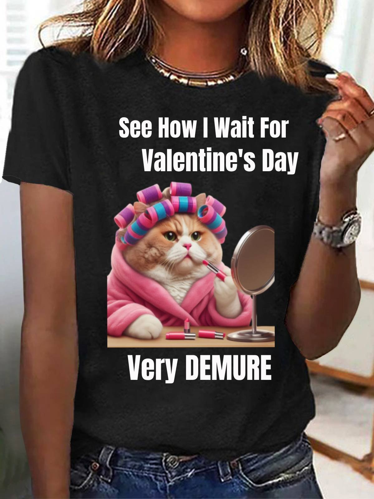 Damen Kurzarm T-Shirts T-Shirt Sommer Katze Jersey Rundhals Urlaub Ausgehen Lässig Oberteile