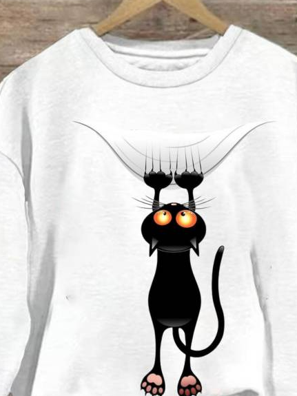 Damen Rundhals Katze Lässig Frühling/Herbst Langarm Sweatshirt