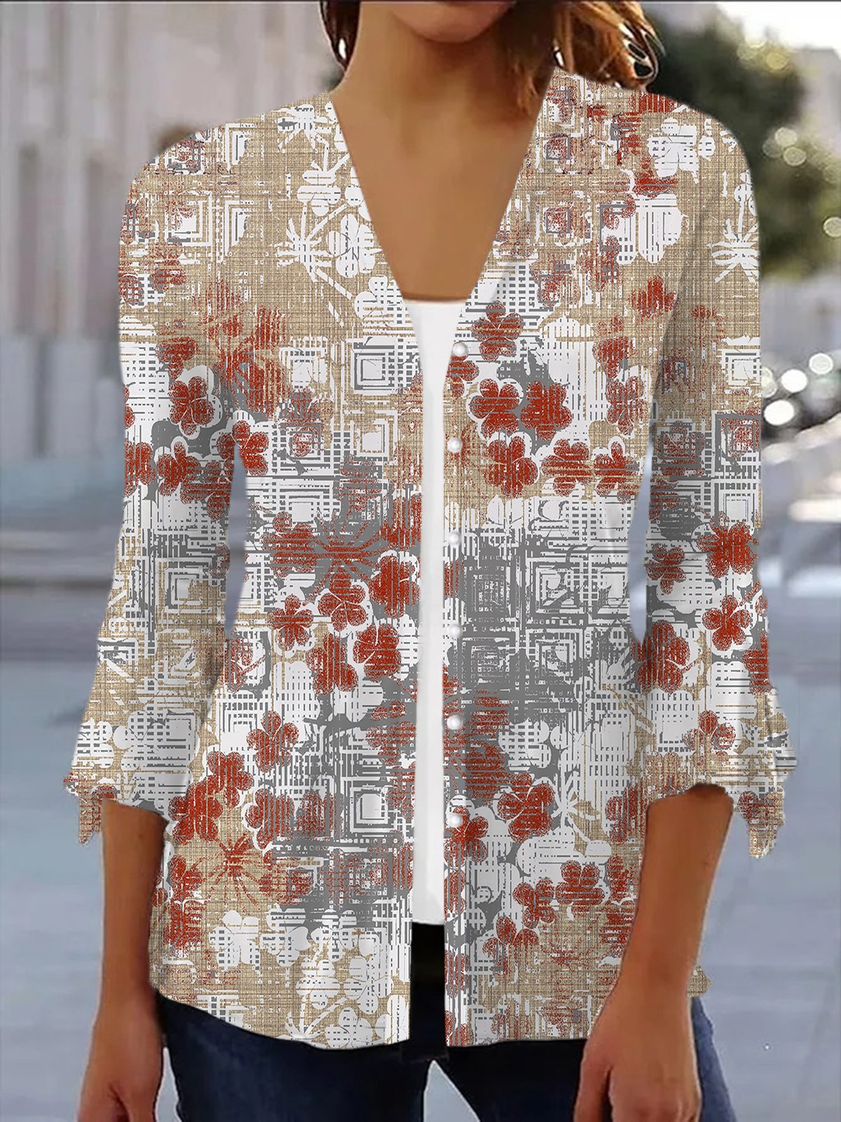 Damen Frühling/Herbst Oberbekleidung Lässig Geblümt Jersey Schal Jacke