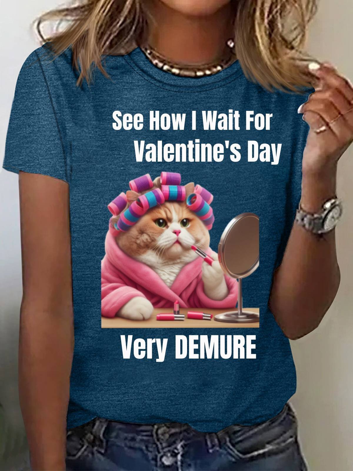 Damen Kurzarm T-Shirts T-Shirt Sommer Katze Jersey Rundhals Urlaub Ausgehen Lässig Oberteile