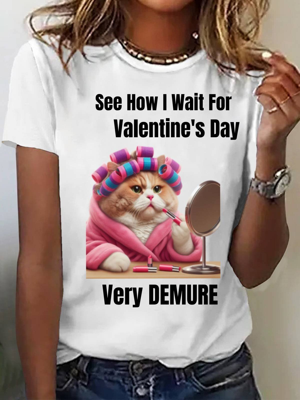 Damen Kurzarm T-Shirts T-Shirt Sommer Katze Jersey Rundhals Urlaub Ausgehen Lässig Oberteile