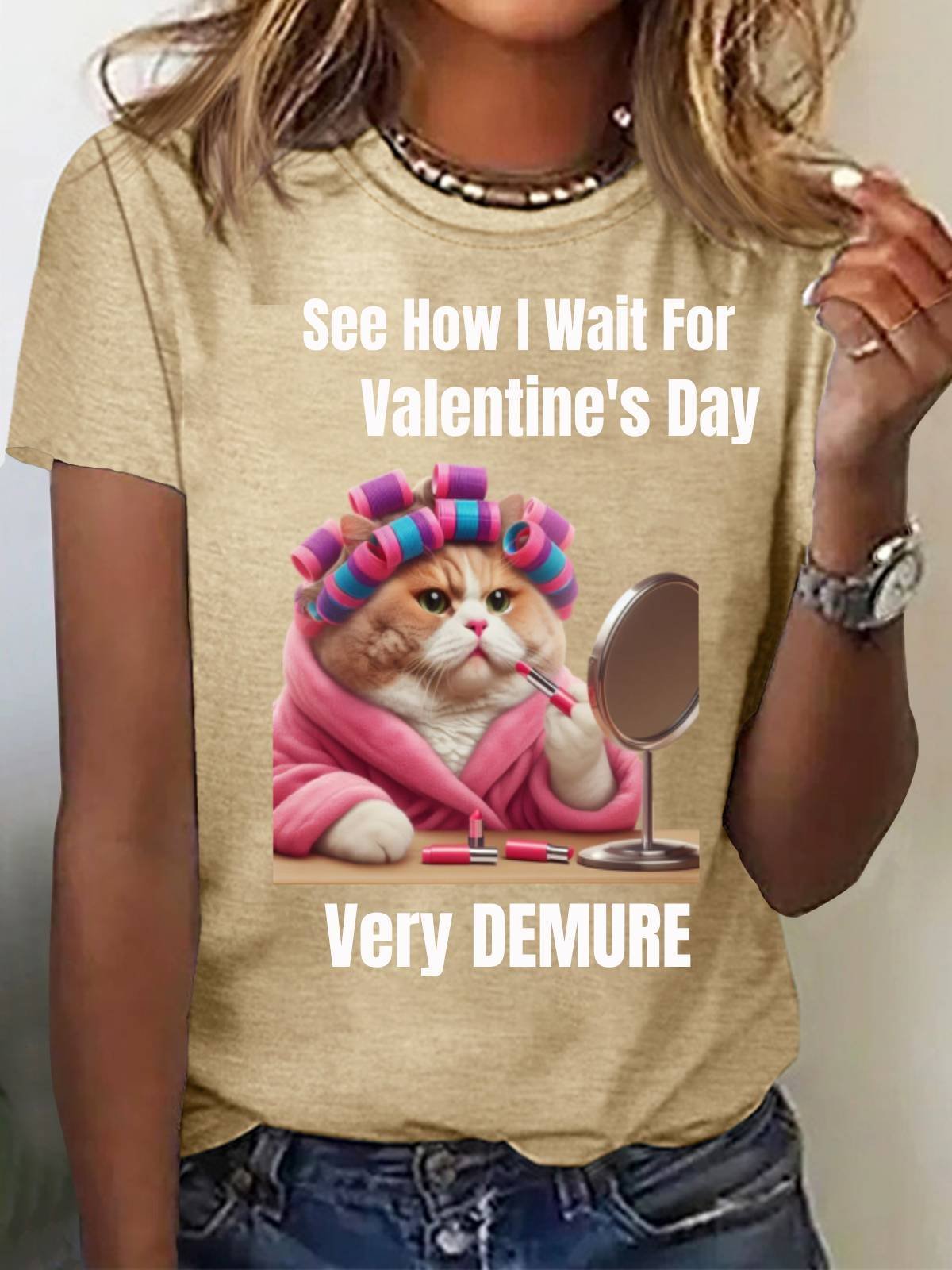 Damen Kurzarm T-Shirts T-Shirt Sommer Katze Jersey Rundhals Urlaub Ausgehen Lässig Oberteile