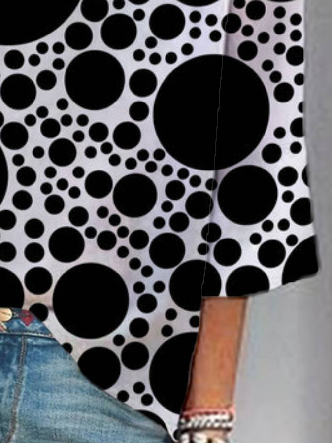 Damen Dreiviertelärmel Bluse Frühling/Herbst Polka Dots V-Ausschnitt Urlaub Ausgehen Lässig Oberteile