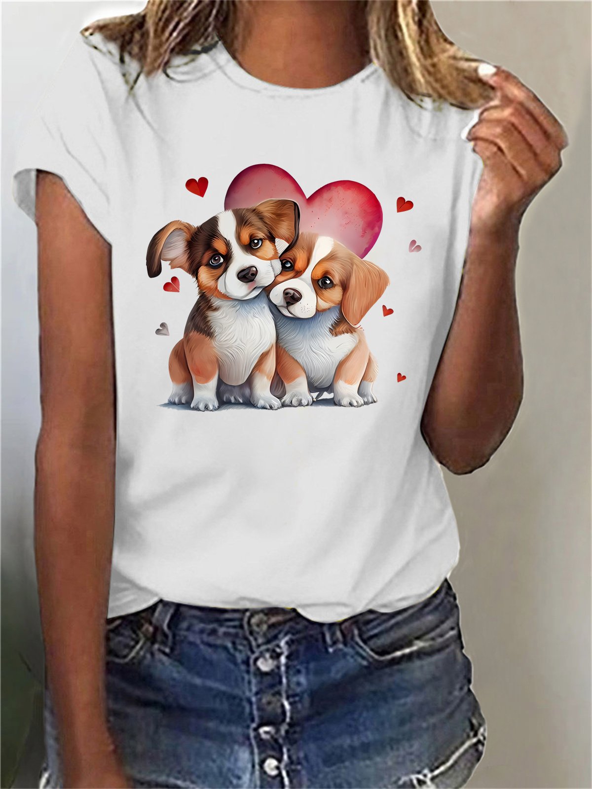 Damen Kurzarm T-Shirts T-Shirt Sommer Hund Baumwollmischung Rundhals Täglich Ausgehen Lässig Oberteile