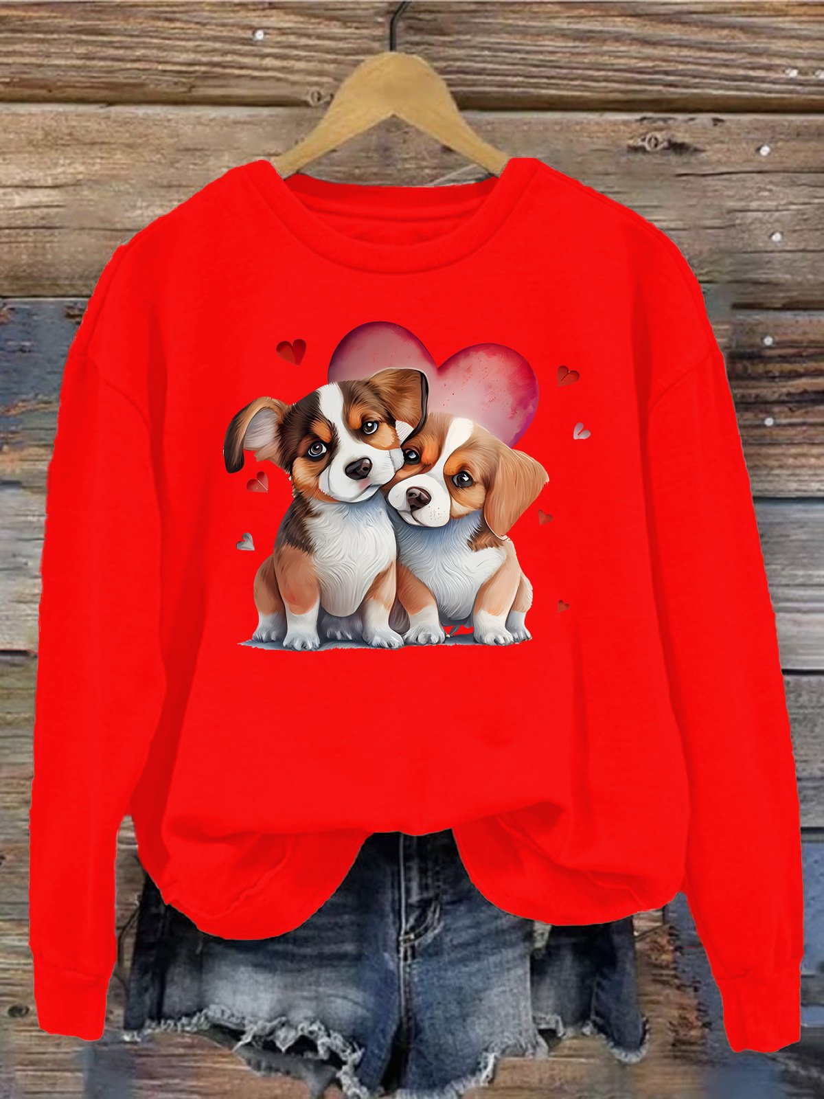 Damen Rundhals Hund Lässig Frühling/Herbst Langarm Sweatshirt