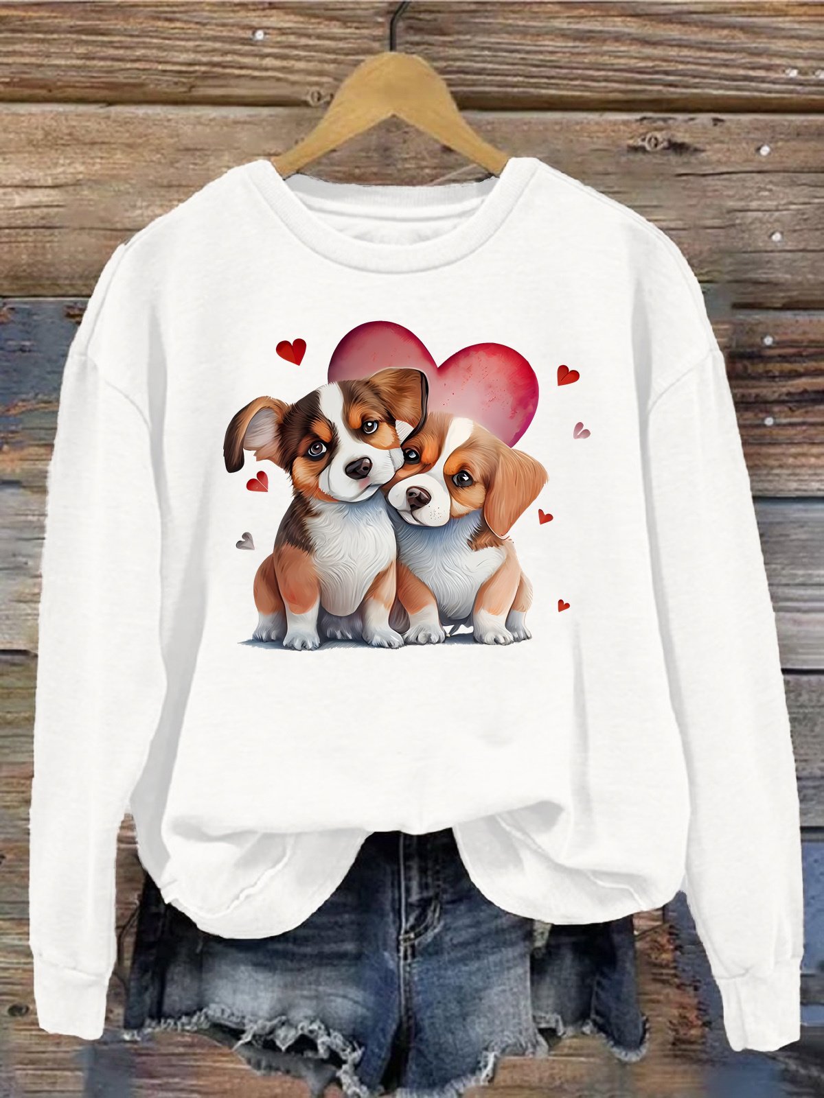 Damen Rundhals Hund Lässig Frühling/Herbst Langarm Sweatshirt