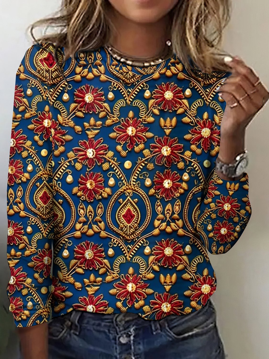 Damen Langarm T-Shirts T-Shirt Frühling/Herbst Kariert Baumwolle Rundhals Täglich Ausgehen Retro Oberteile