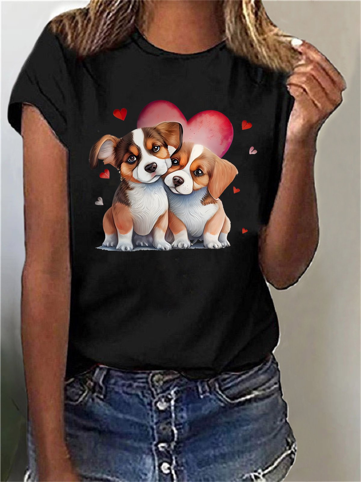 Damen Kurzarm T-Shirts T-Shirt Sommer Hund Baumwollmischung Rundhals Täglich Ausgehen Lässig Oberteile