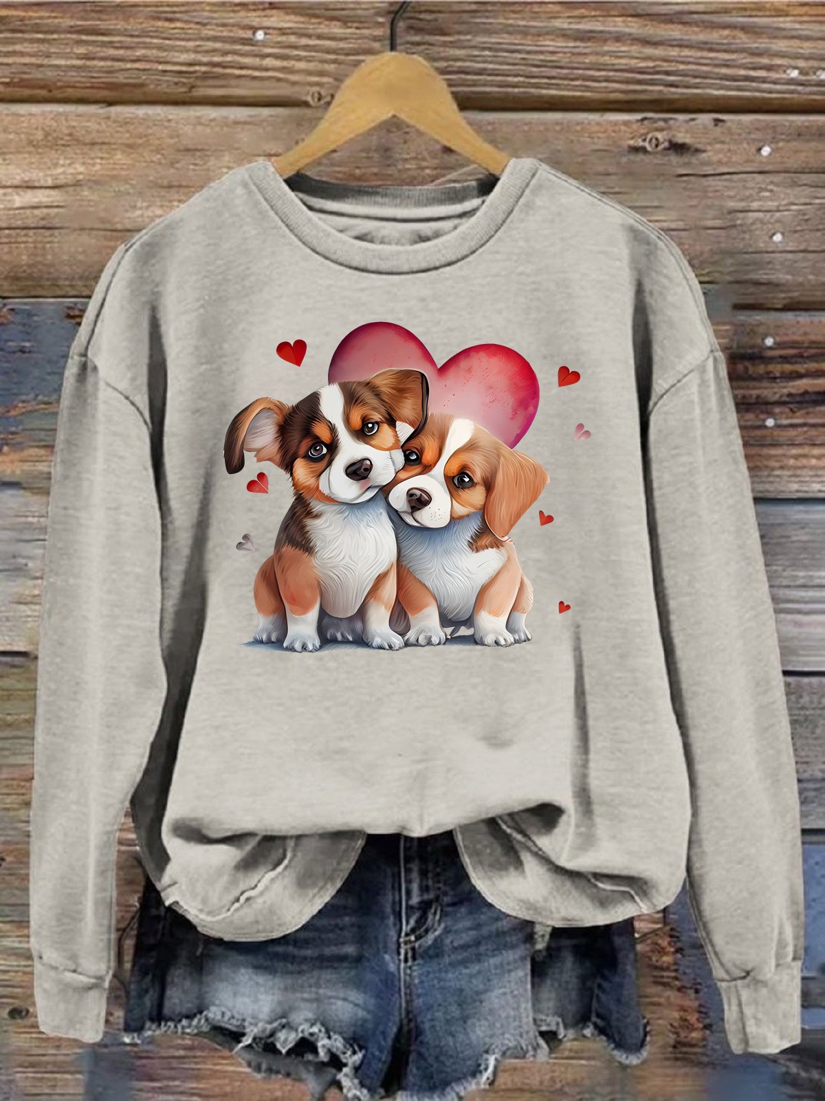 Damen Rundhals Hund Lässig Frühling/Herbst Langarm Sweatshirt