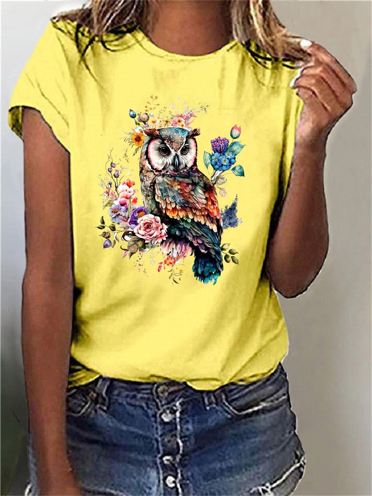 Damen Kurzarm T-Shirts T-Shirt Sommer Vogel Baumwollmischung Rundhals Täglich Ausgehen Lässig Oberteile