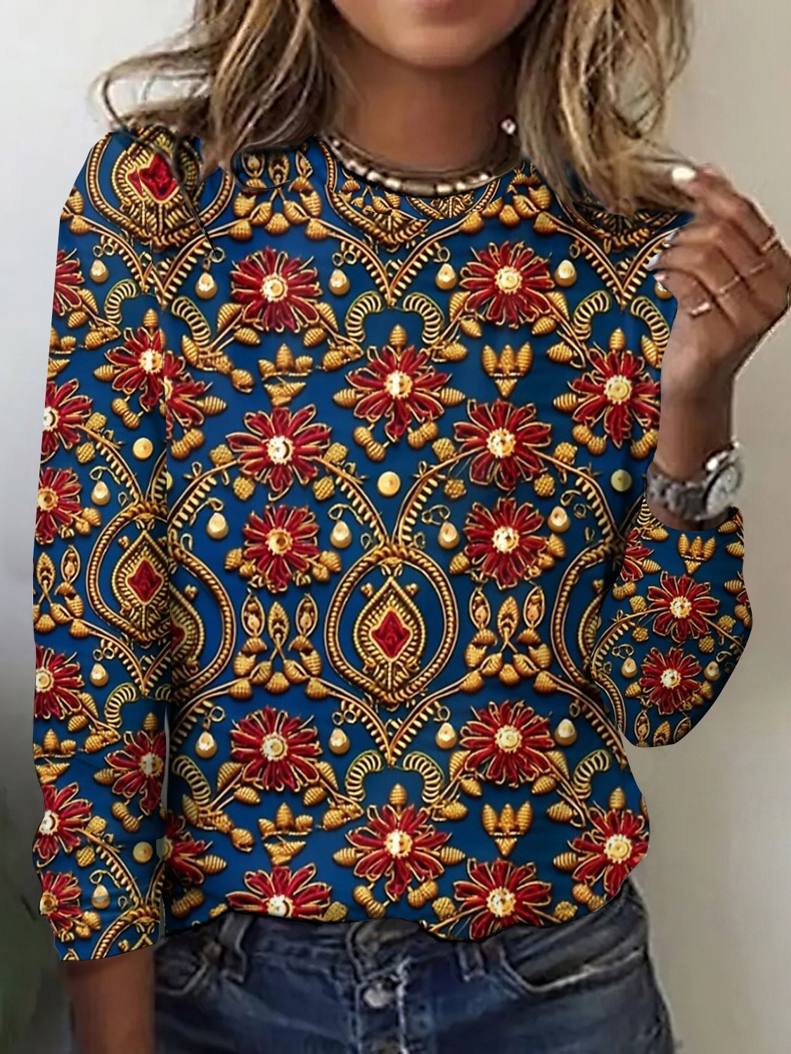 Damen Langarm T-Shirts T-Shirt Frühling/Herbst Kariert Baumwolle Rundhals Täglich Ausgehen Retro Oberteile
