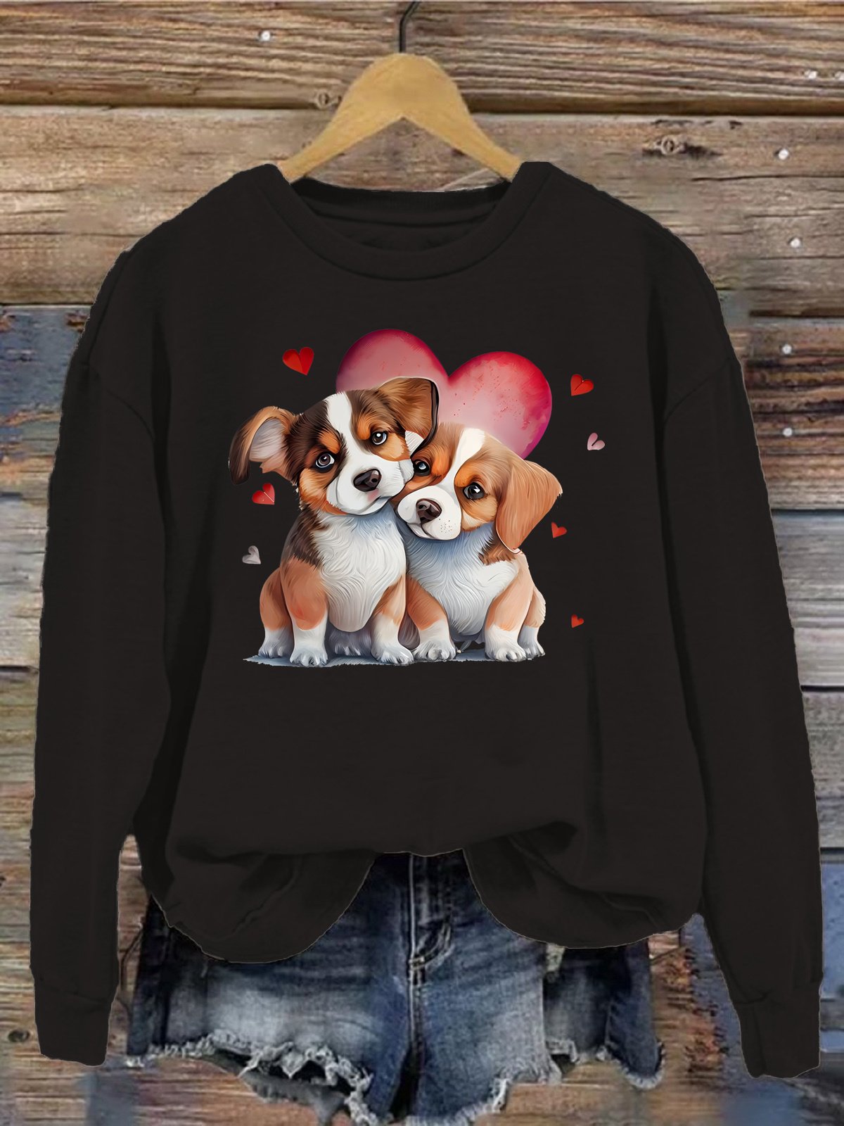 Damen Rundhals Hund Lässig Frühling/Herbst Langarm Sweatshirt