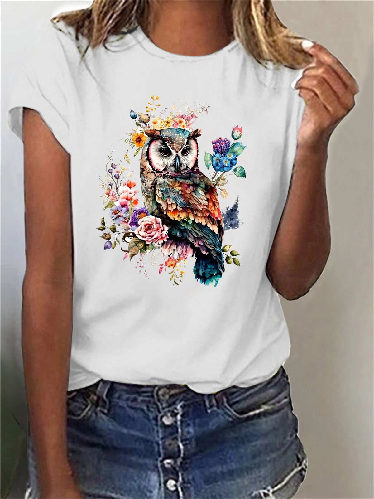 Damen Kurzarm T-Shirts T-Shirt Sommer Vogel Baumwollmischung Rundhals Täglich Ausgehen Lässig Oberteile