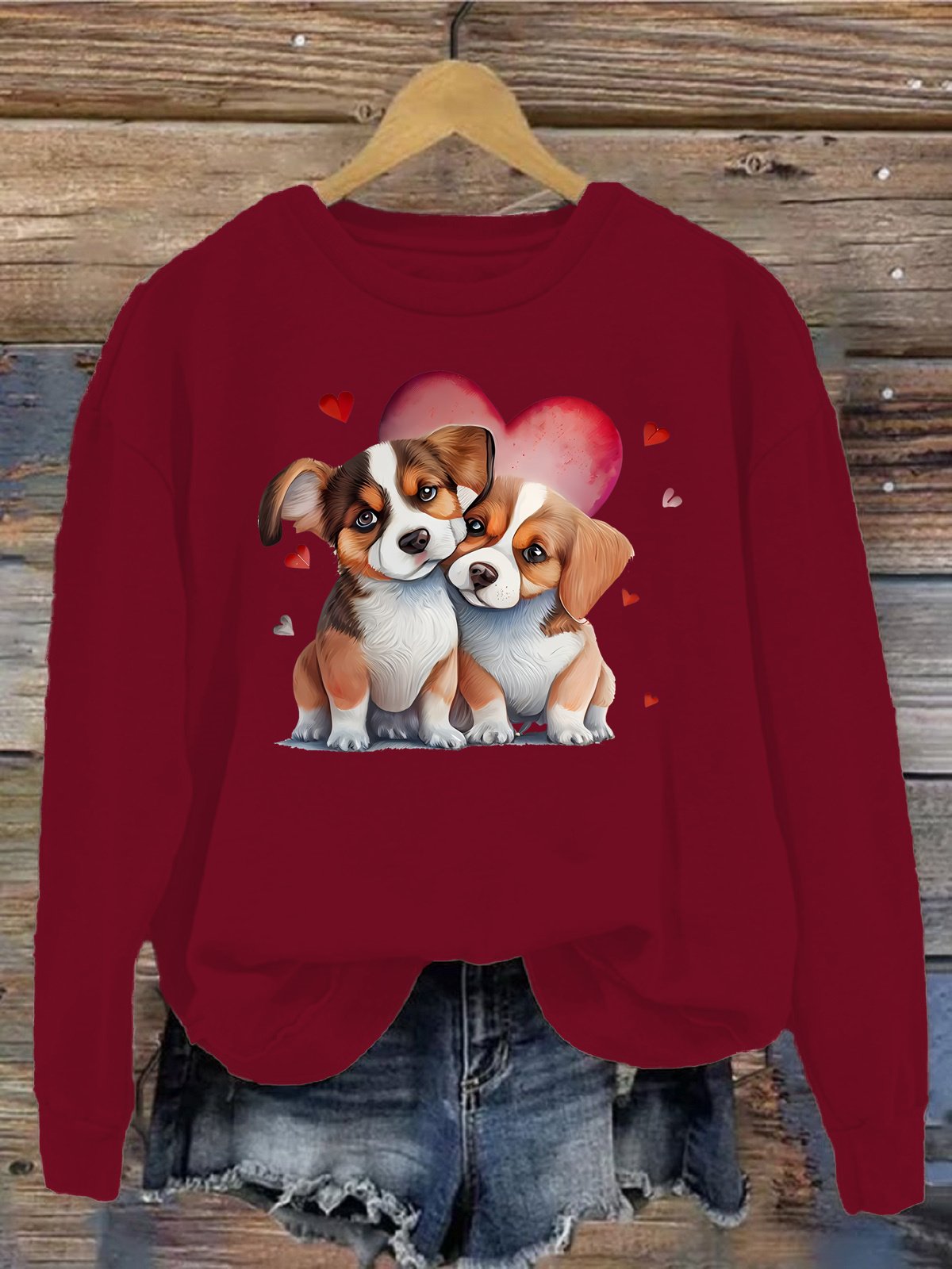 Damen Rundhals Hund Lässig Frühling/Herbst Langarm Sweatshirt