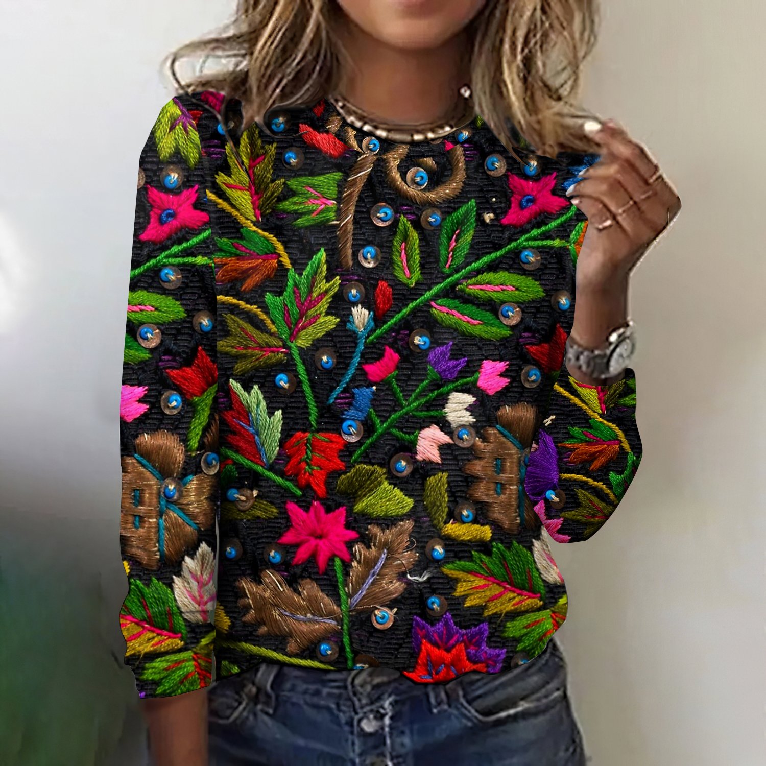 Damen Langarm T-Shirts T-Shirt Frühling/Herbst Kariert Baumwolle Rundhals Täglich Ausgehen Retro Oberteile