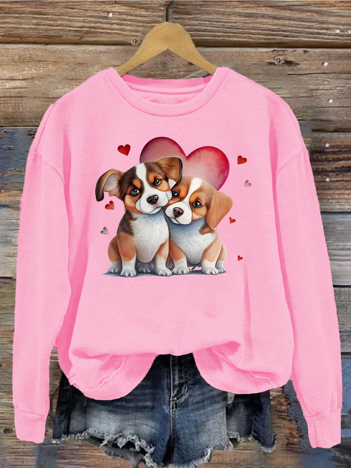 Damen Rundhals Hund Lässig Frühling/Herbst Langarm Sweatshirt