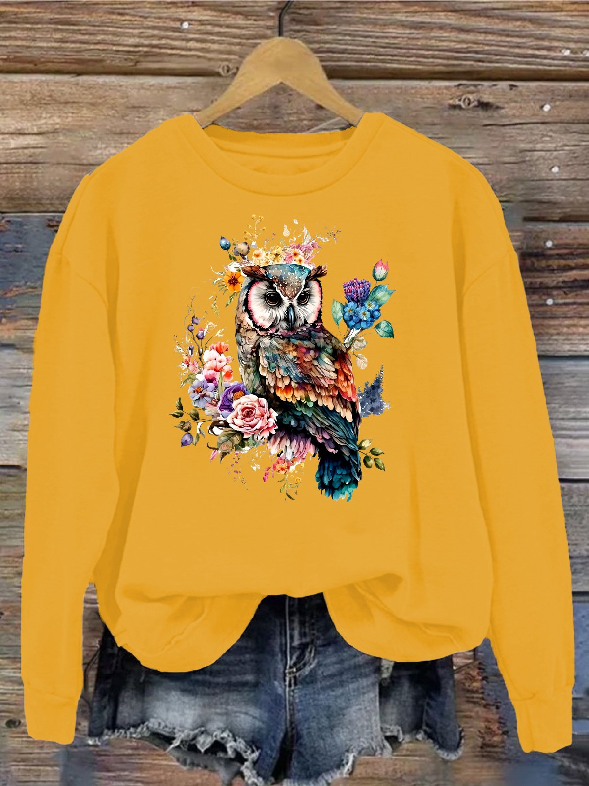 Damen Rundhals Vogel Lässig Frühling/Herbst Langarm Sweatshirt