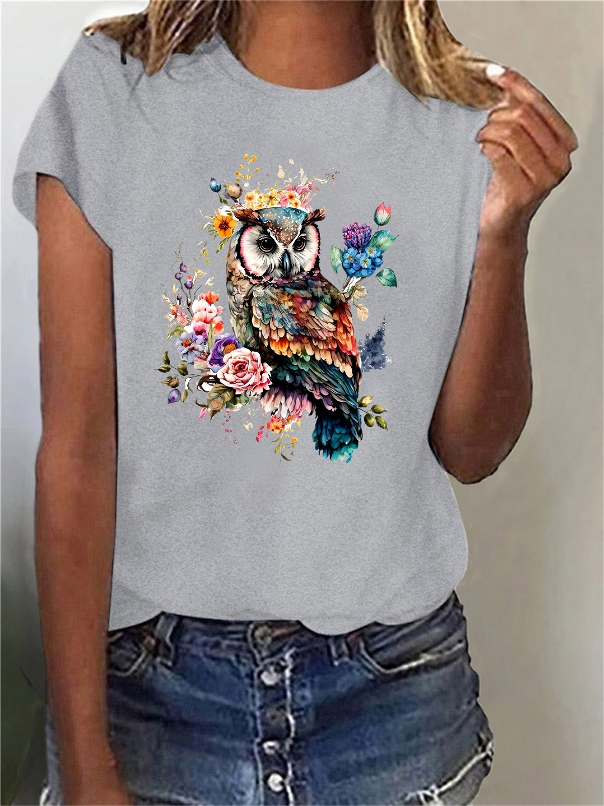 Damen Kurzarm T-Shirts T-Shirt Sommer Vogel Baumwollmischung Rundhals Täglich Ausgehen Lässig Oberteile